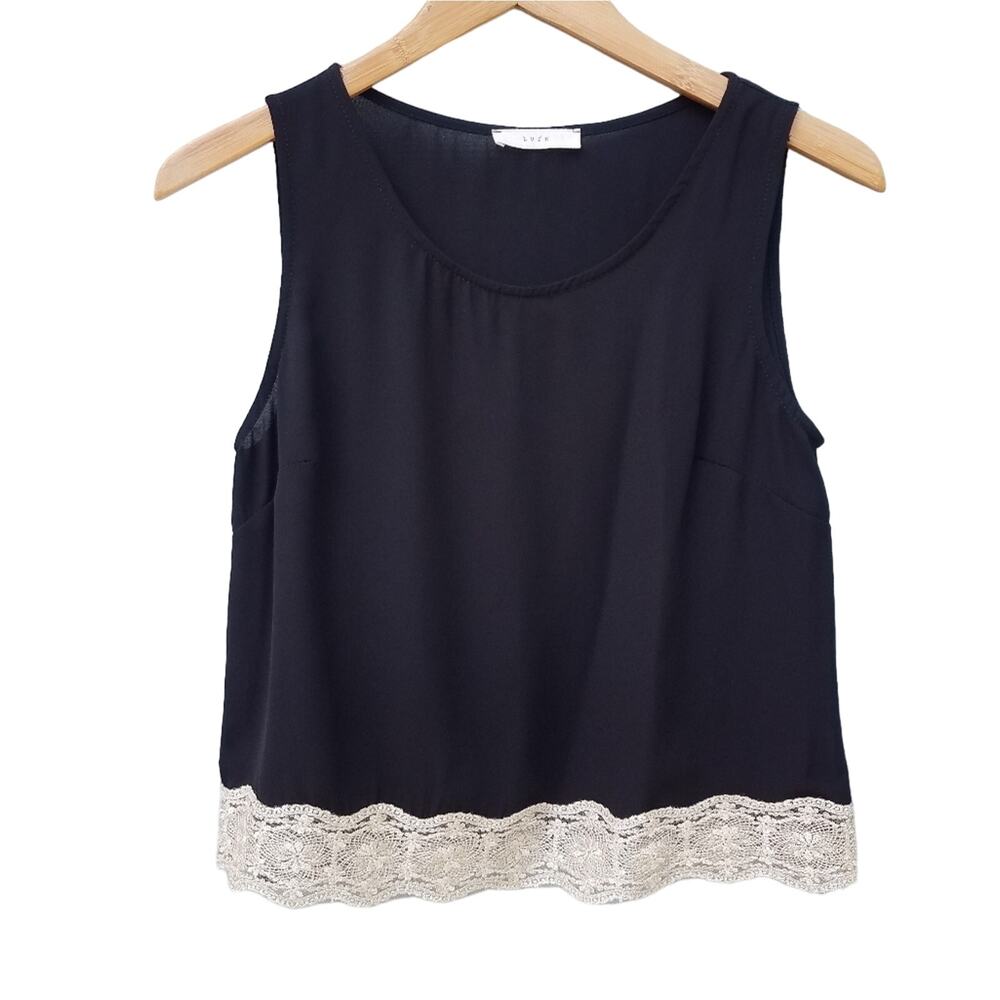 Lush | Sheer Tank Top Black Gold Lace Trim XS